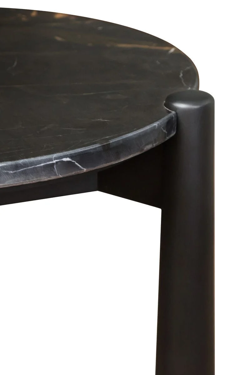 Wilbur Black and White Marble Top Side Table with Mango Wood Legs