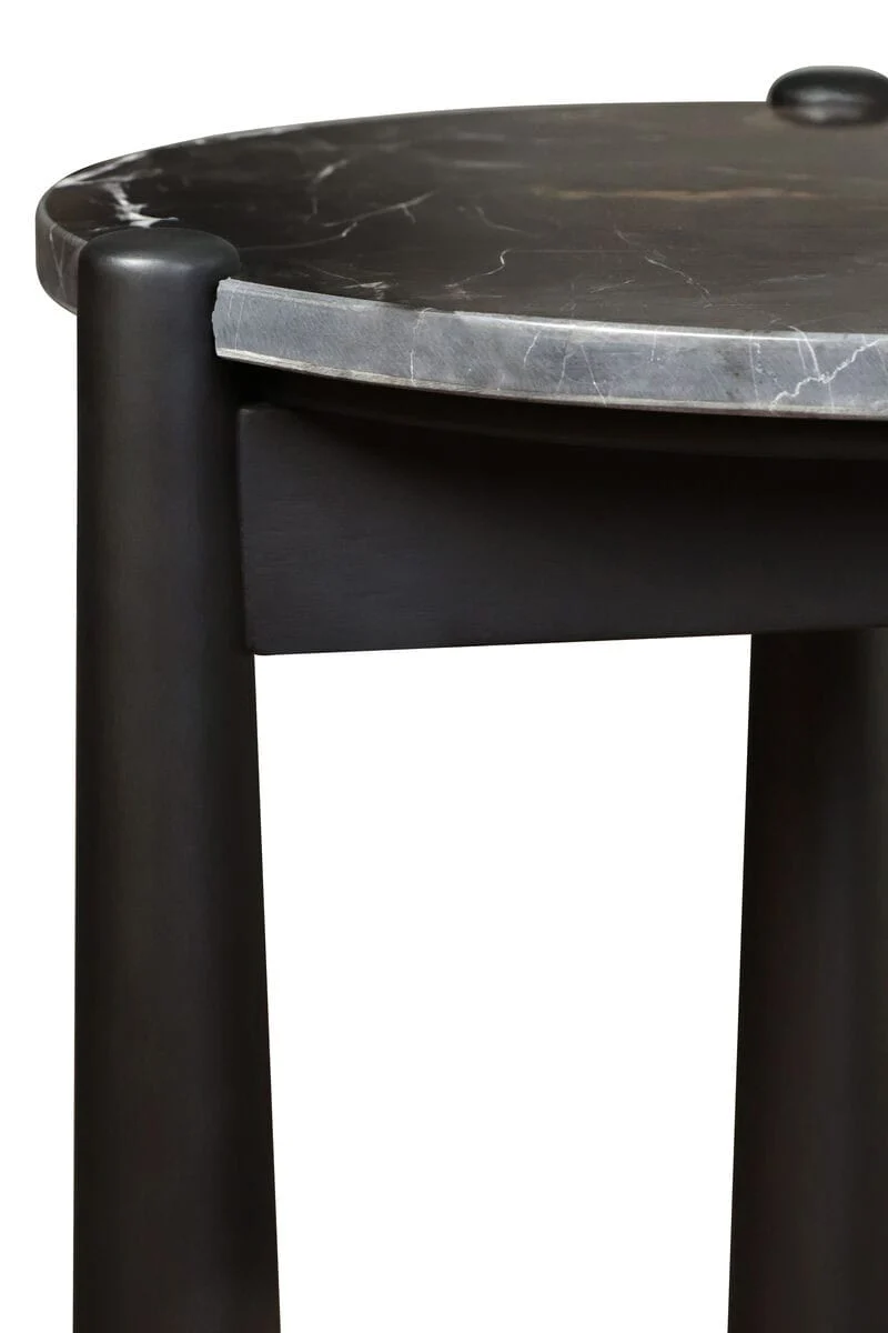 Wilbur Black and White Marble Top Side Table with Mango Wood Legs