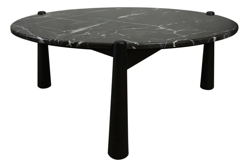 Wilbur Black and White Marble Top Coffee Table with Mango Wood Legs
