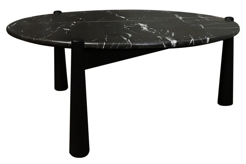 Wilbur Black and White Marble Top Coffee Table with Mango Wood Legs