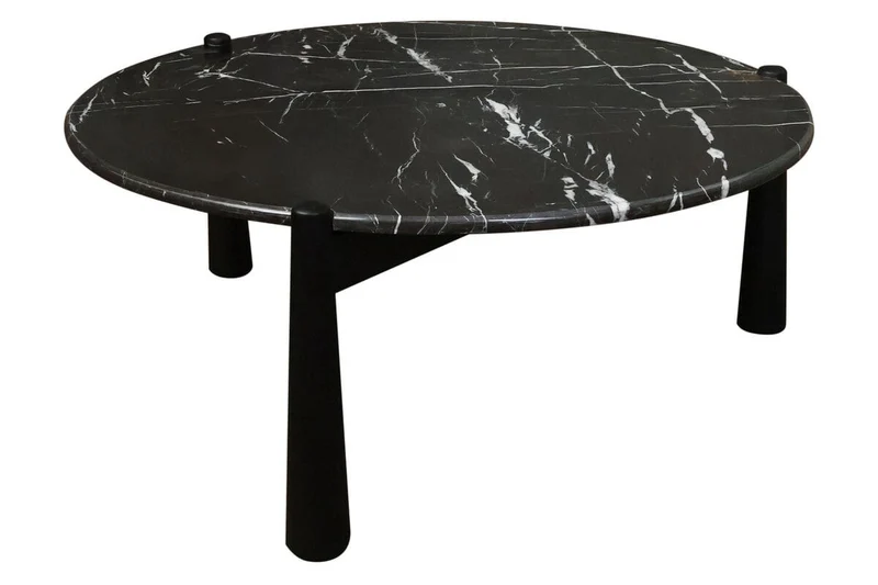 Wilbur Black and White Marble Top Coffee Table with Mango Wood Legs