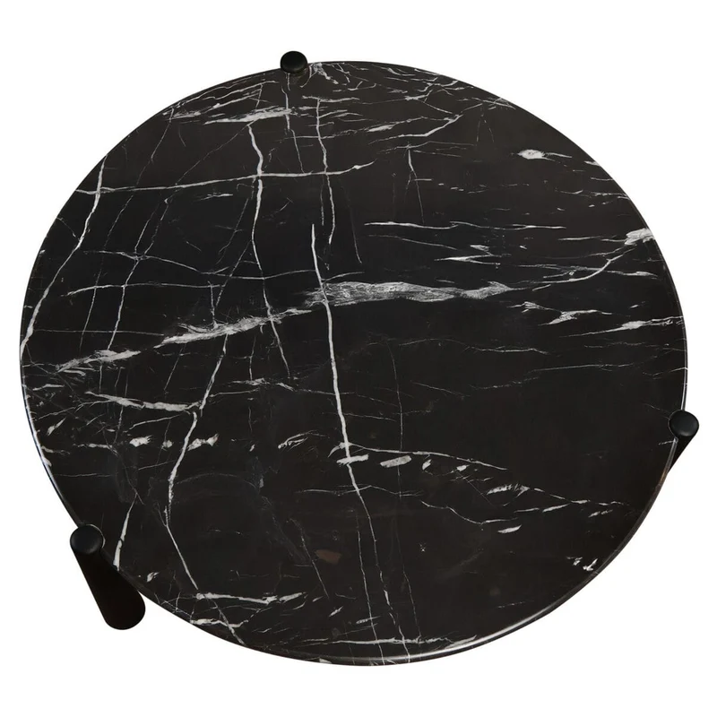 Wilbur Black and White Marble Top Coffee Table with Mango Wood Legs