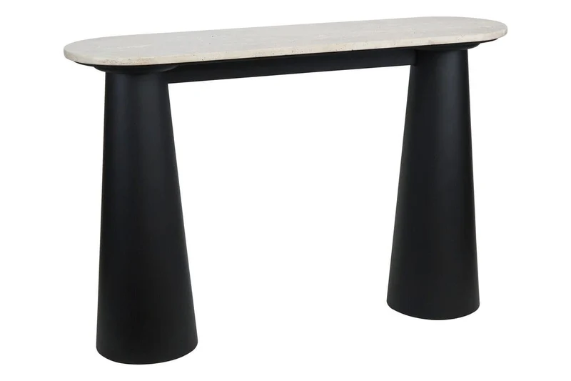 Waris Travertine Top and Black Mango Wood Console Table
