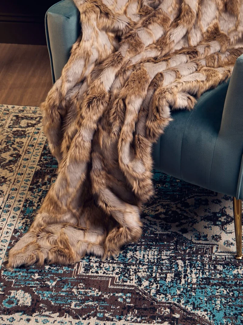 Bosie Lamina Grey And Natural Fur Throw