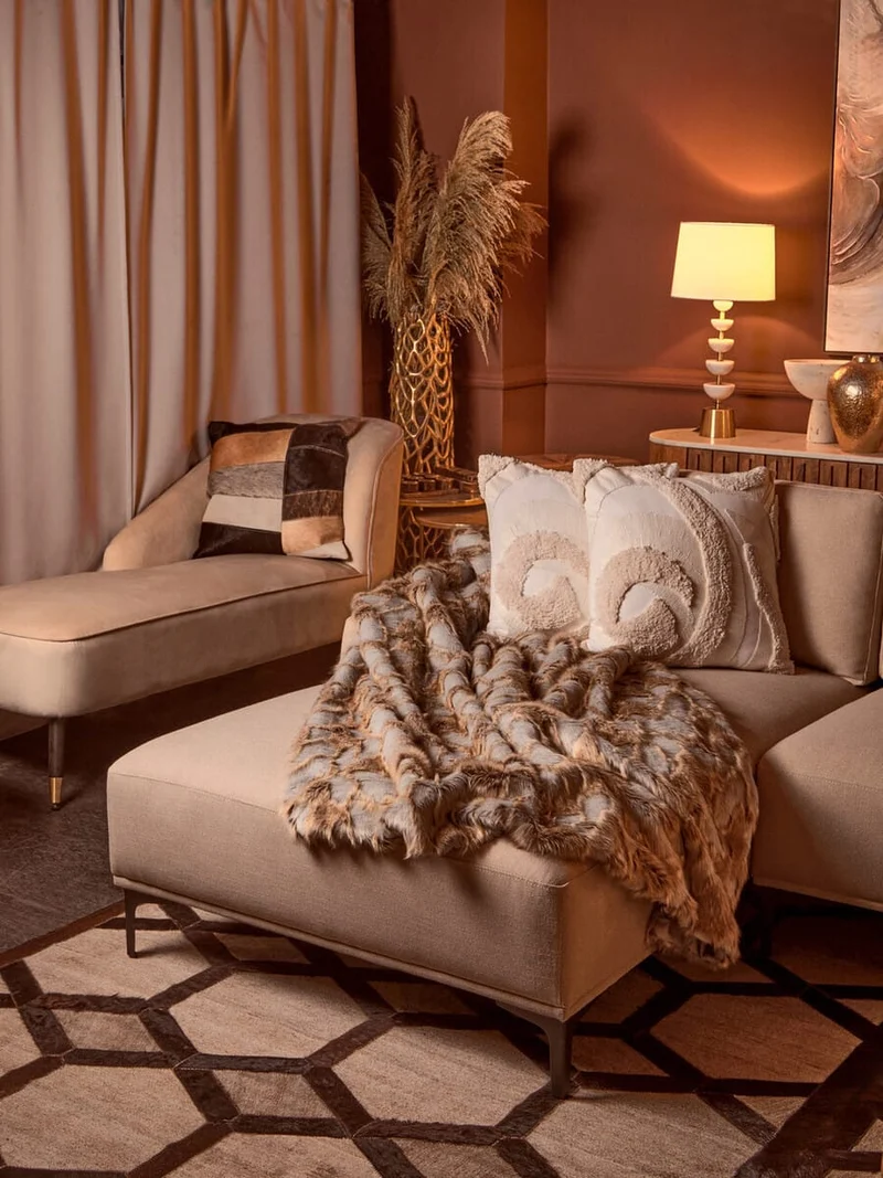 Bosie Lamina Grey And Natural Fur Throw