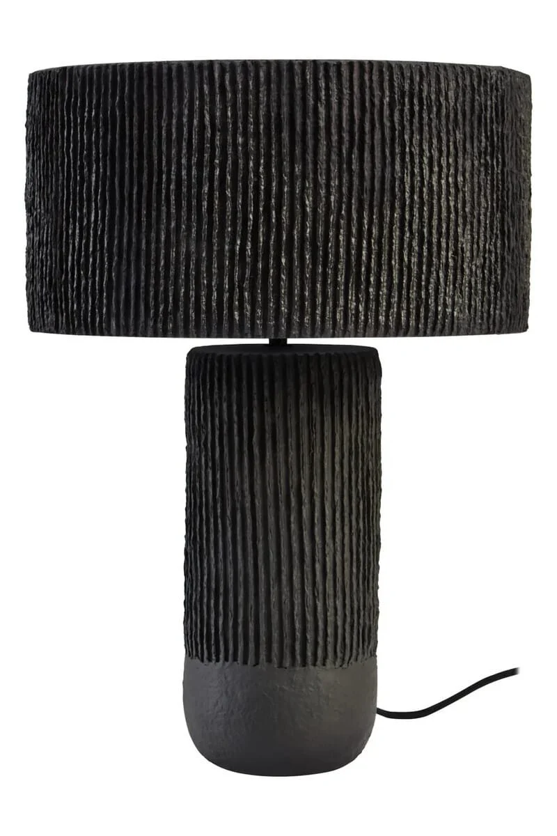 Carta Black Etched Linear Design Papier Mache Table Lamp