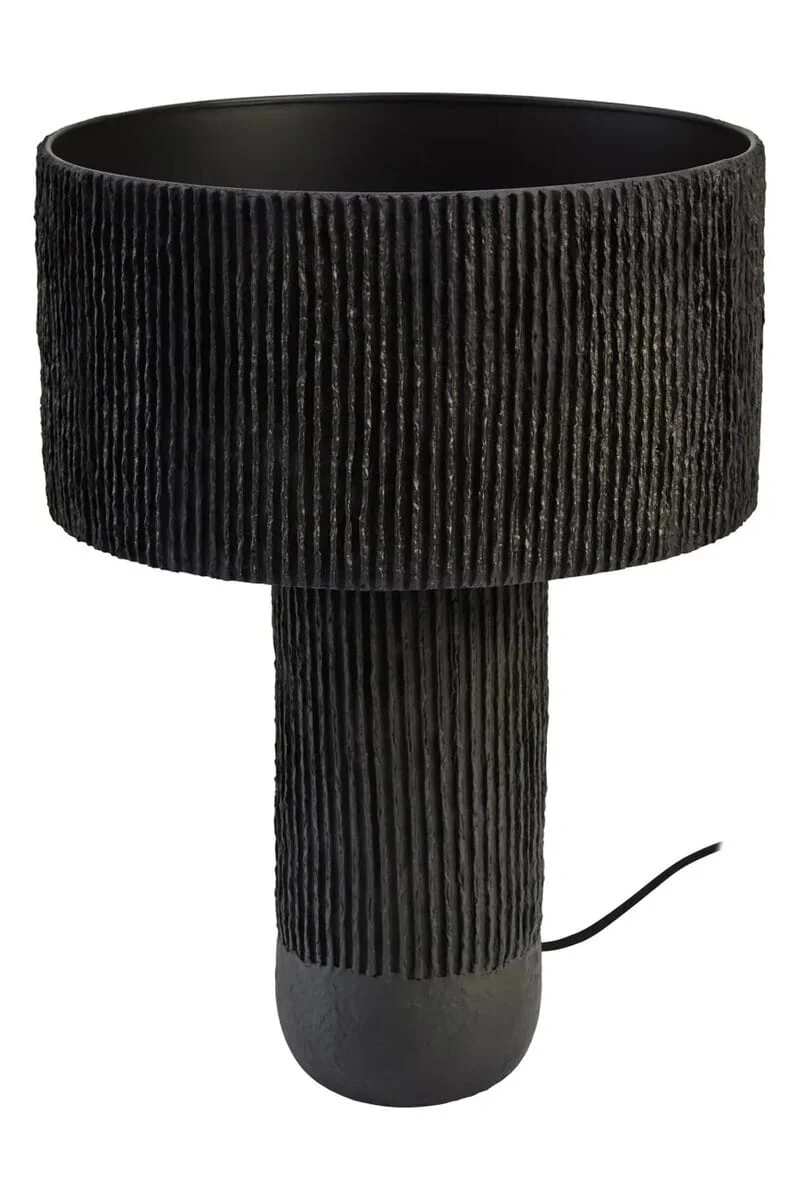Carta Black Etched Linear Design Papier Mache Table Lamp