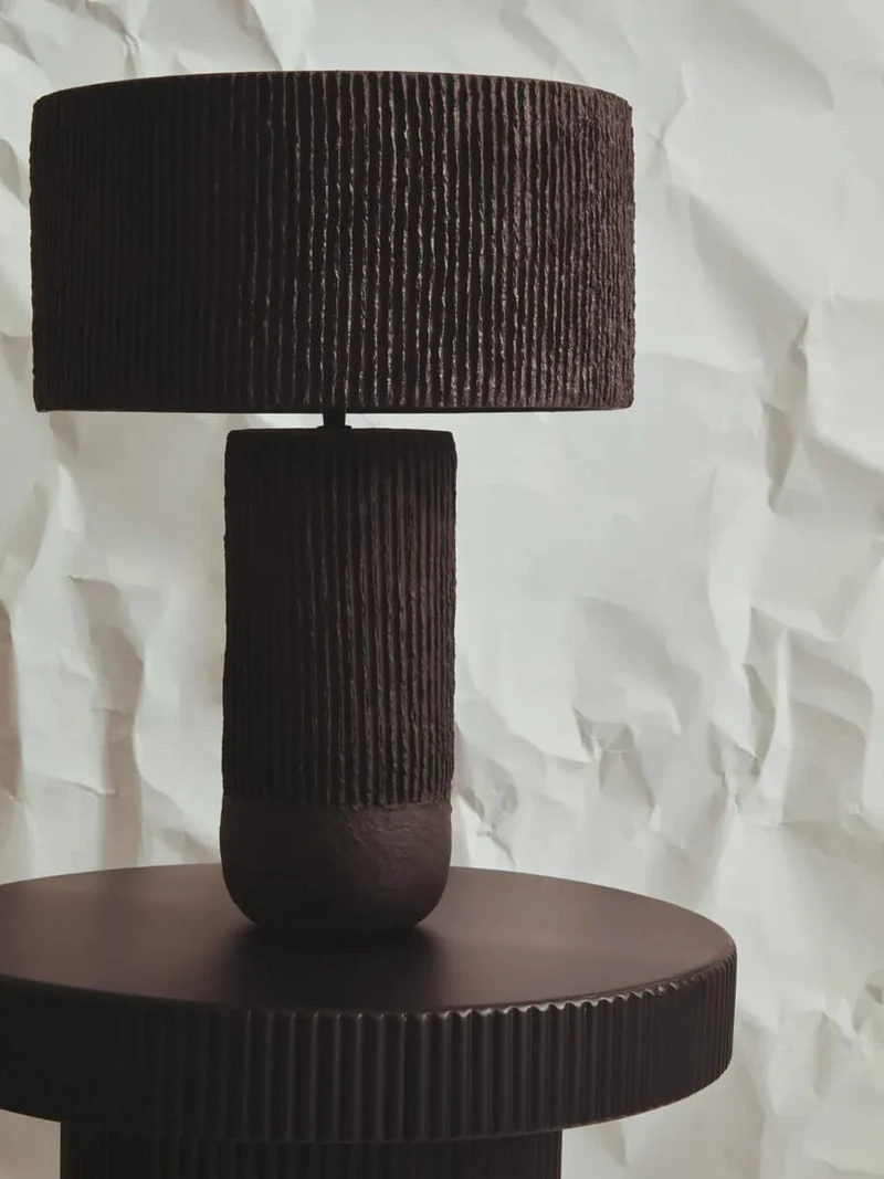 Carta Black Etched Linear Design Papier Mache Table Lamp