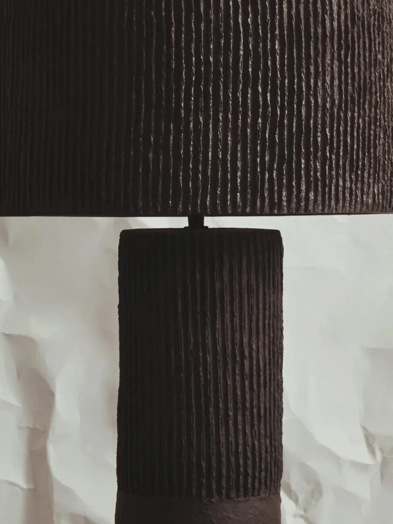 Carta Black Etched Linear Design Papier Mache Table Lamp