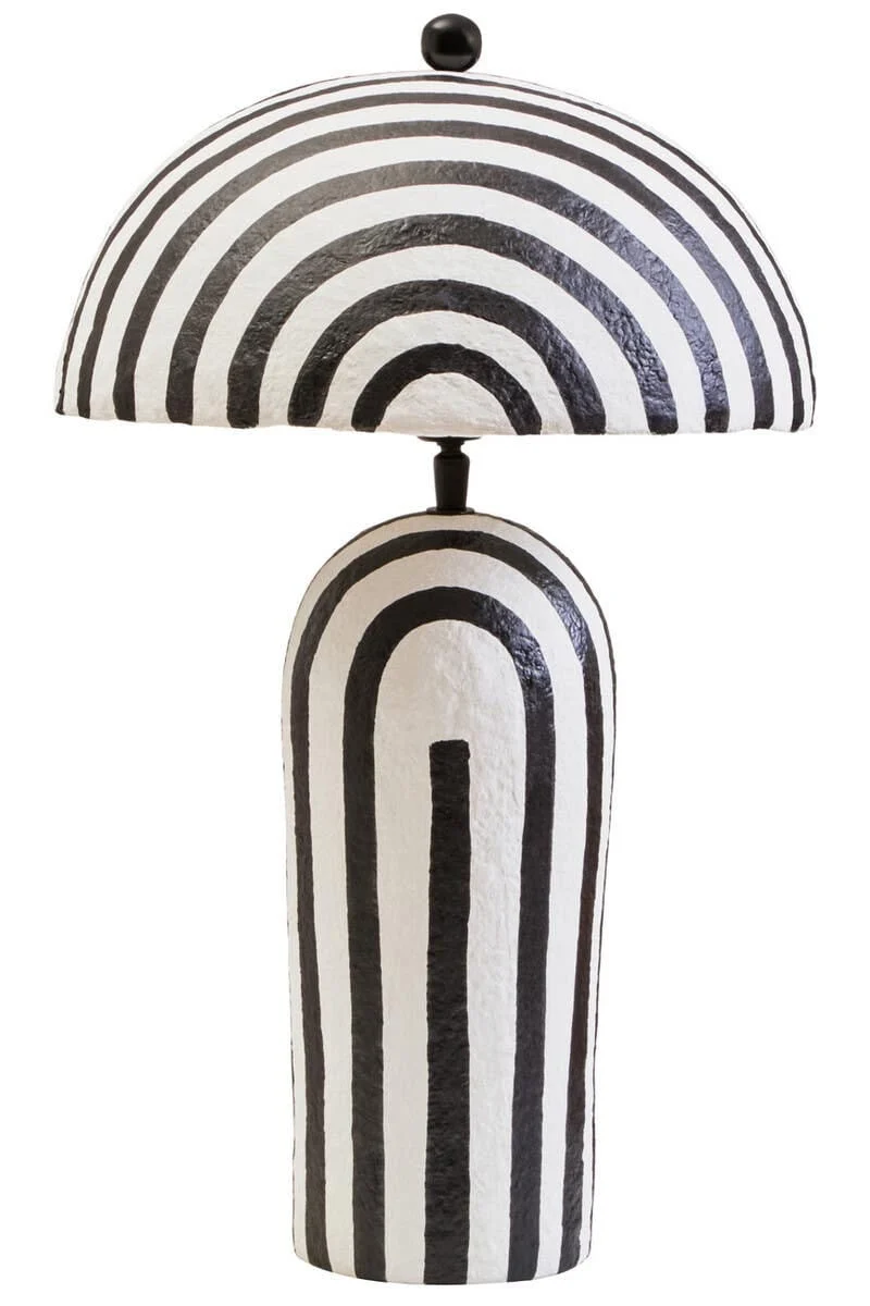Carta Black and White Stripe Papier Mache Table Lamp with Dome Shade