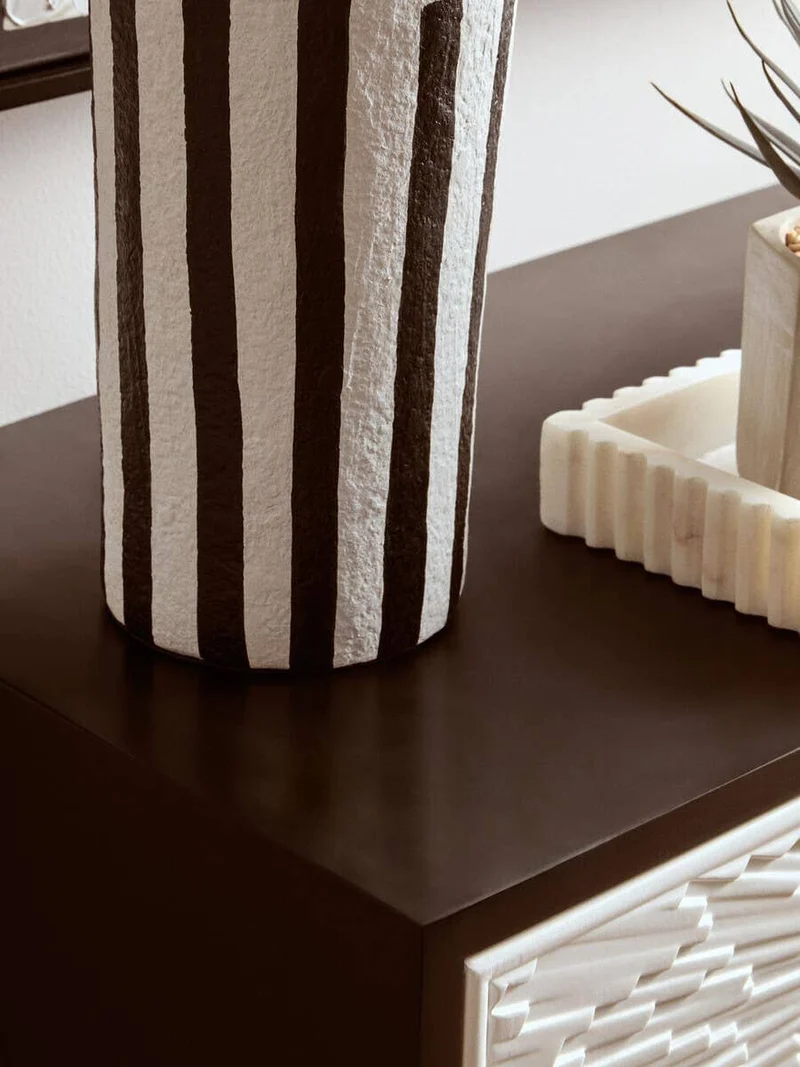 Carta Black and White Stripe Papier Mache Table Lamp with Dome Shade