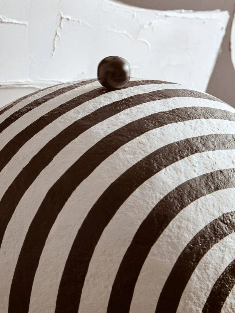 Carta Black and White Stripe Papier Mache Table Lamp with Dome Shade