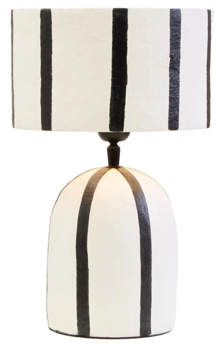 Carta Black and White Stripe Papier Mache Table Lamp
