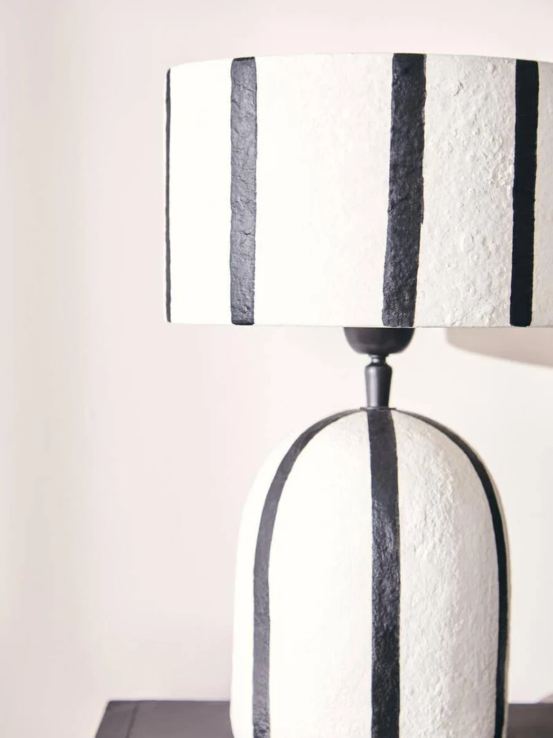 Carta Black and White Stripe Papier Mache Table Lamp