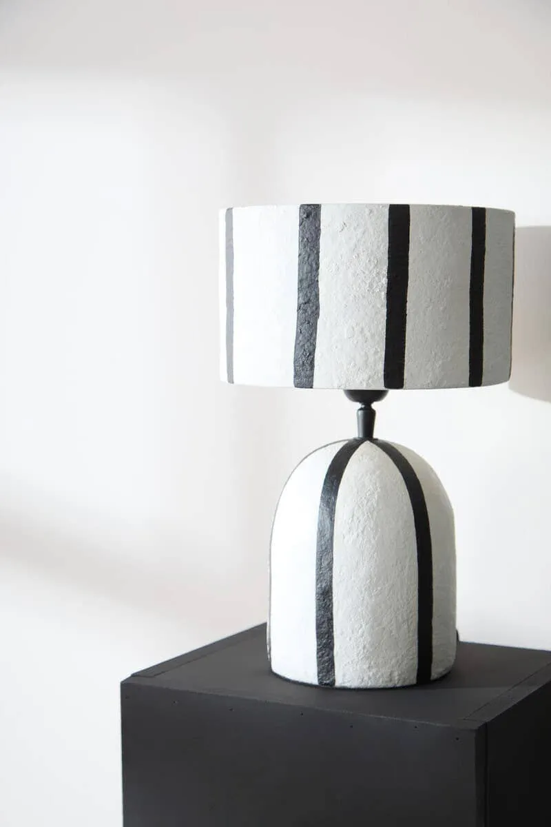 Carta Black and White Stripe Papier Mache Table Lamp