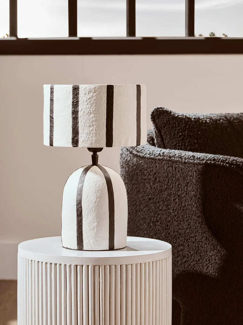 Carta Black and White Stripe Papier Mache Table Lamp
