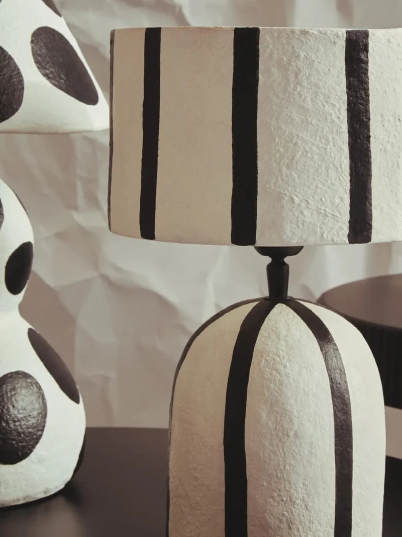Carta Black and White Stripe Papier Mache Table Lamp