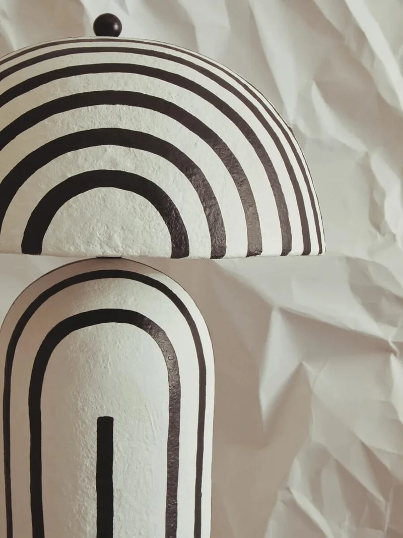Carta Black and White Stripe Papier Mache Domed Floor Lamp