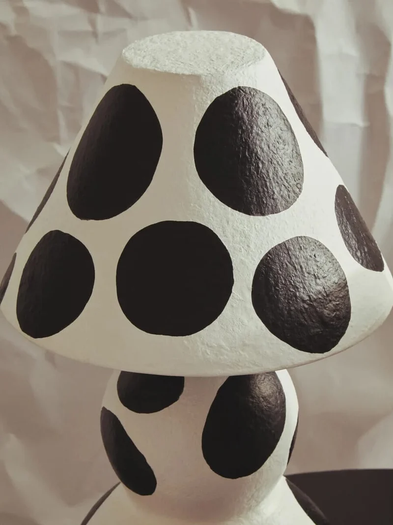 Carta Black and White Polka Dot Papier Mache Table Lamp