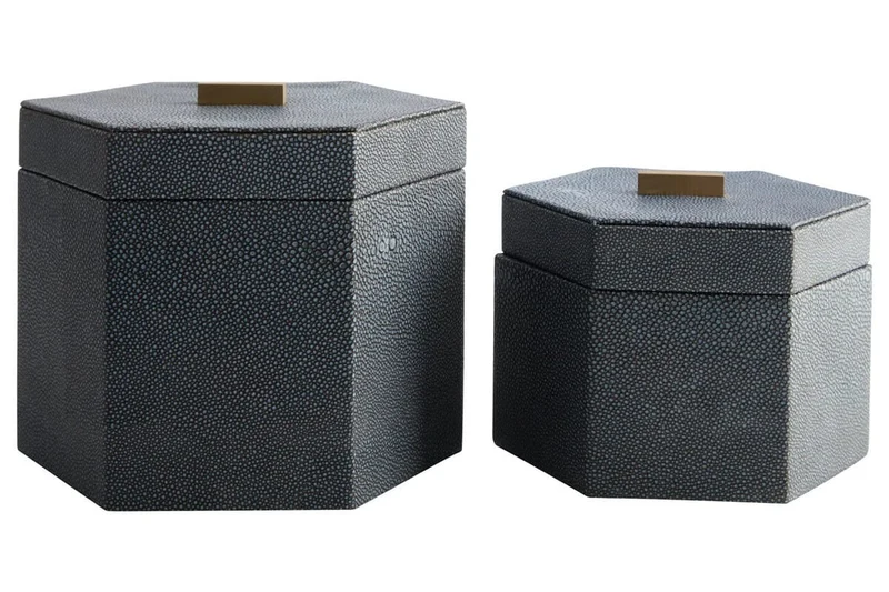 Cardona Set Of Two Hexagonal Blue Shagreen Effect Trinket Boxes