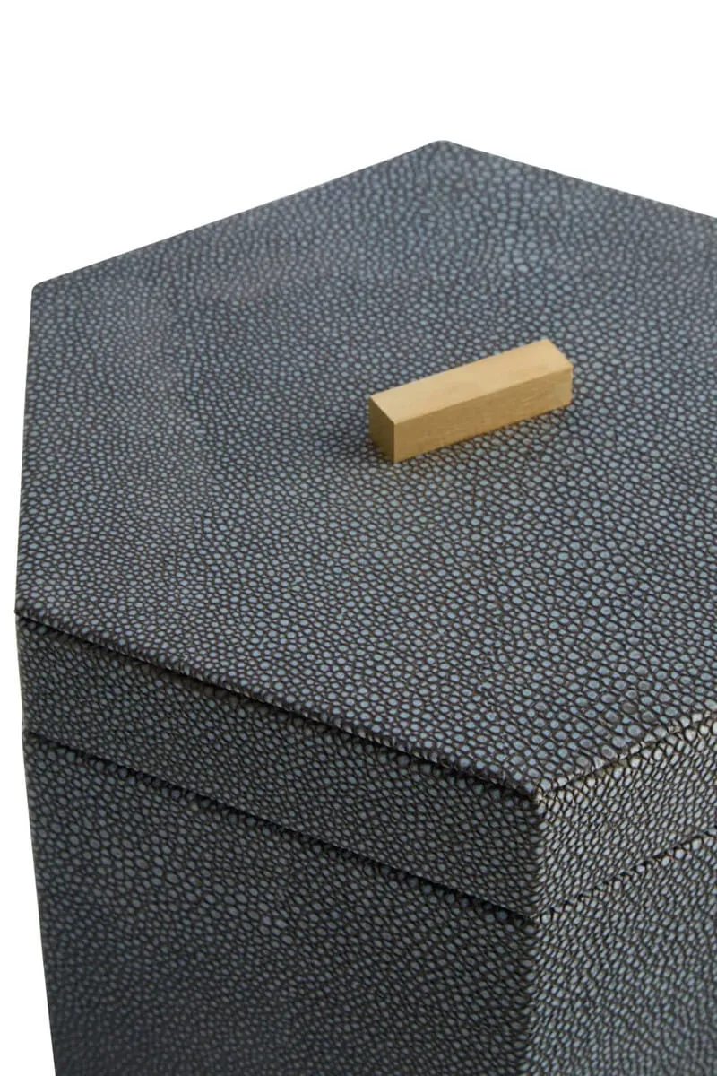 Cardona Set Of Two Hexagonal Blue Shagreen Effect Trinket Boxes