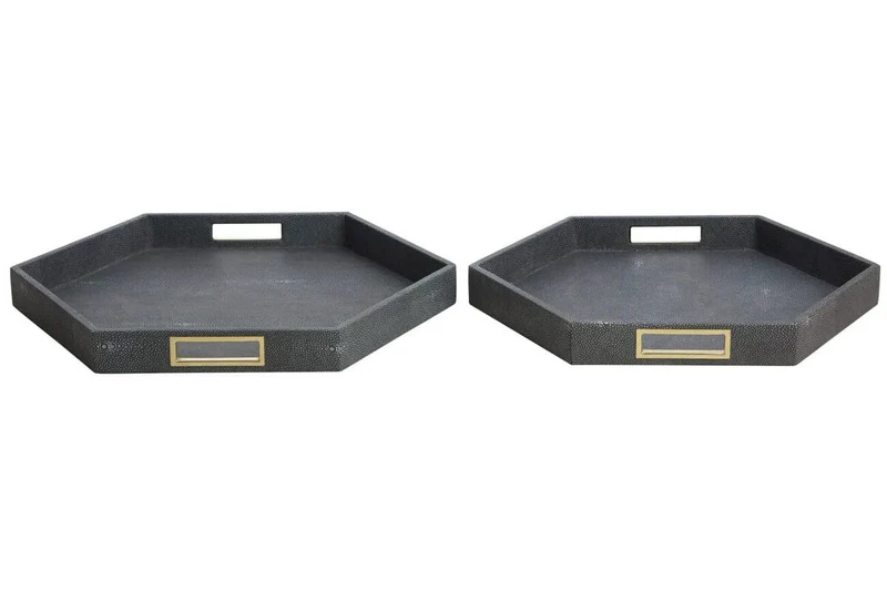 Cardona Set Of Two Hexagonal Blue Shagreen Effect Trays