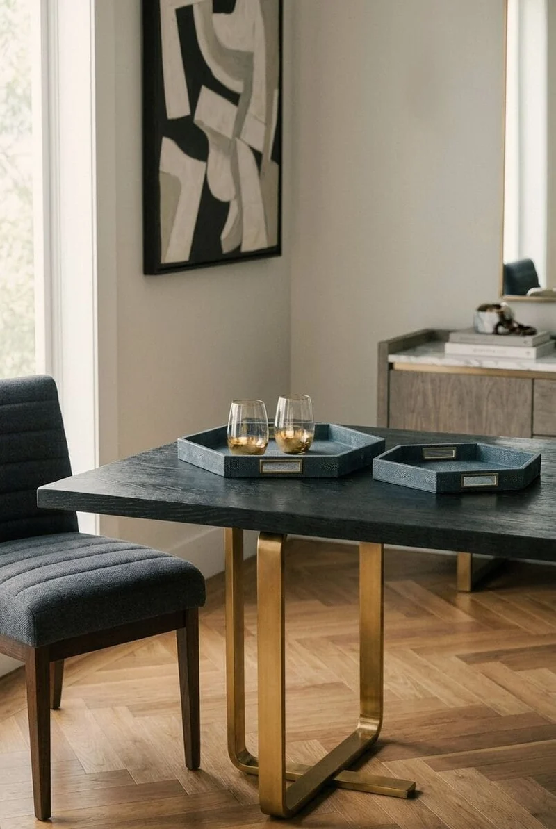 Cardona Set Of Two Hexagonal Blue Shagreen Effect Trays