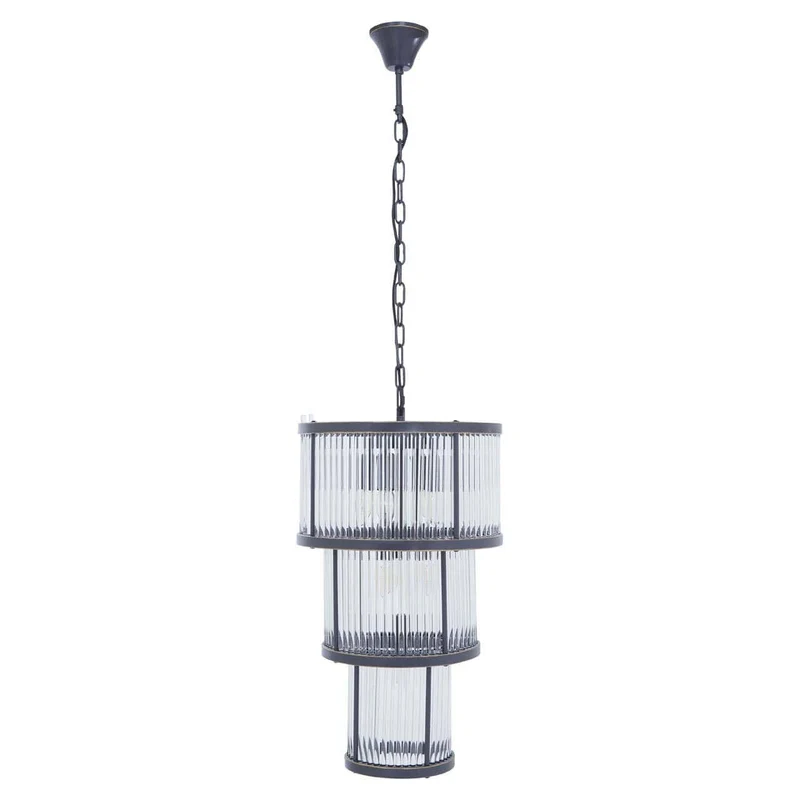Salasco 3 Tier Black Finish Glass Chandelier