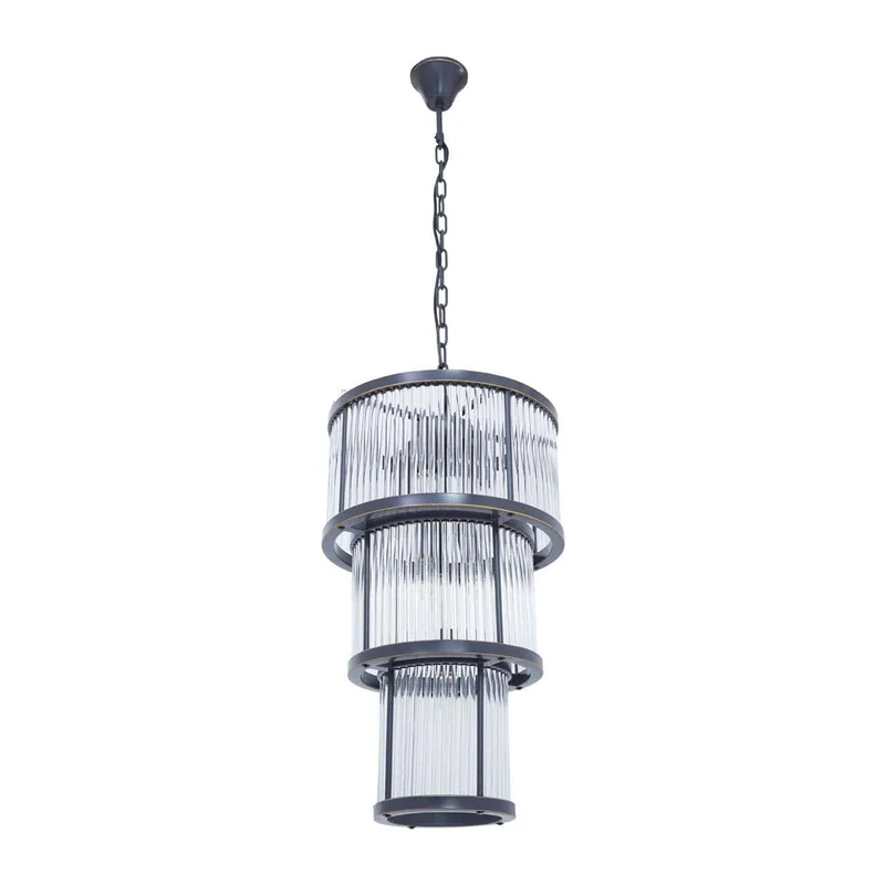 Salasco 3 Tier Black Finish Glass Chandelier
