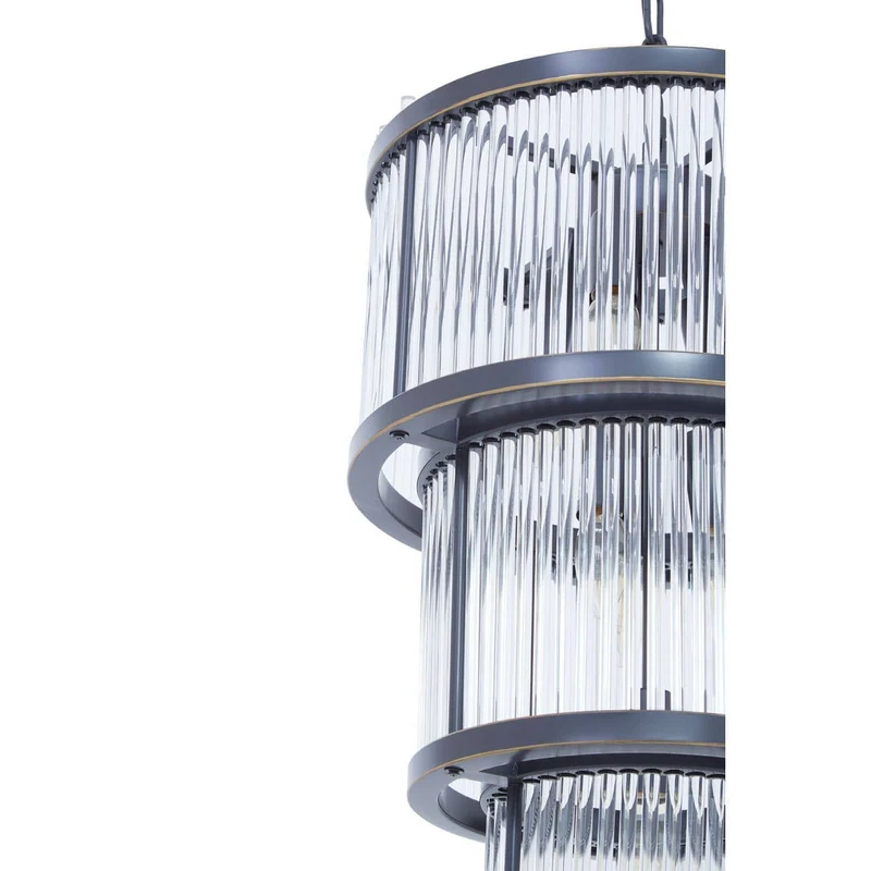 Salasco 3 Tier Black Finish Glass Chandelier