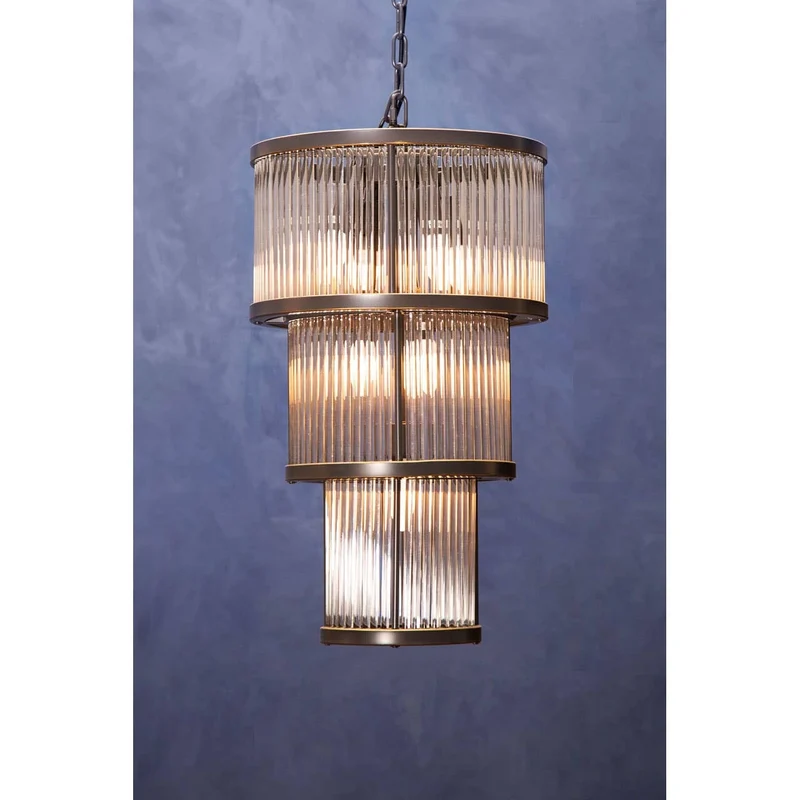 Salasco 3 Tier Black Finish Glass Chandelier