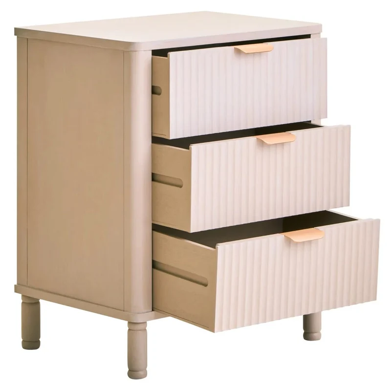 Heritage Reed Detail Taupe Three Drawer Wooden Chest