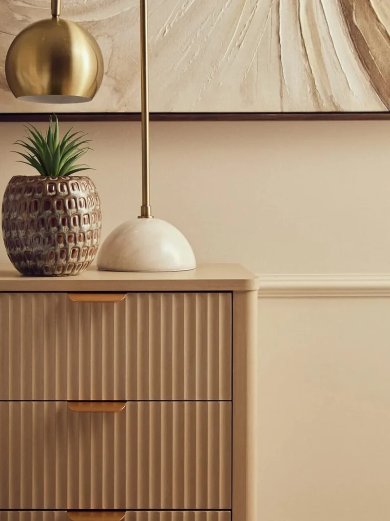 Heritage Reed Detail Taupe Three Drawer Wooden Chest