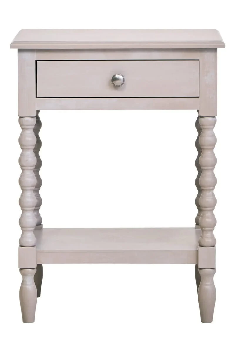 Heritage One Drawer Bobble Detail Grey Wooden Side Table
