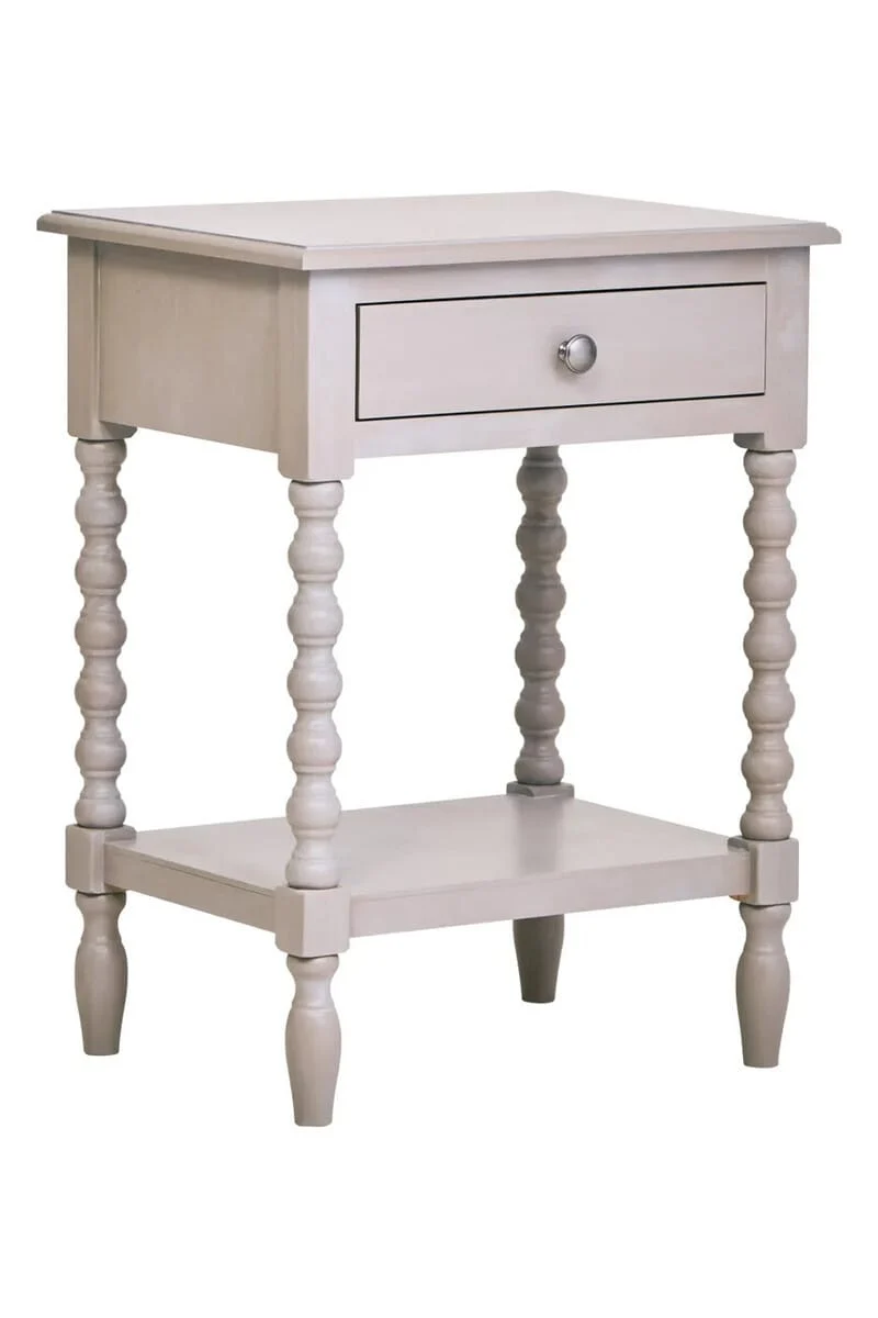 Heritage One Drawer Bobble Detail Grey Wooden Side Table