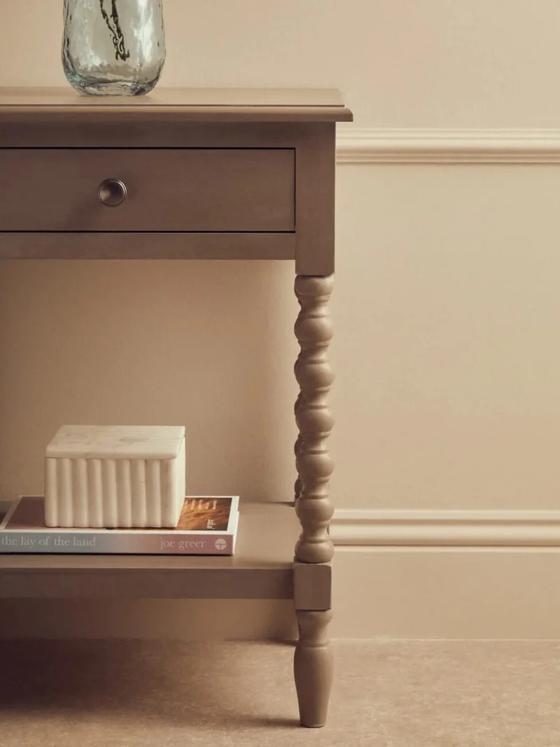 Heritage One Drawer Bobble Detail Grey Wooden Side Table