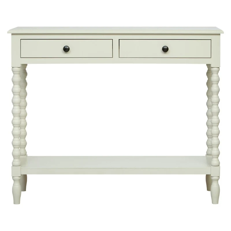 Heritage Two Drawer Bobble Detail Ivory Wooden Console Table