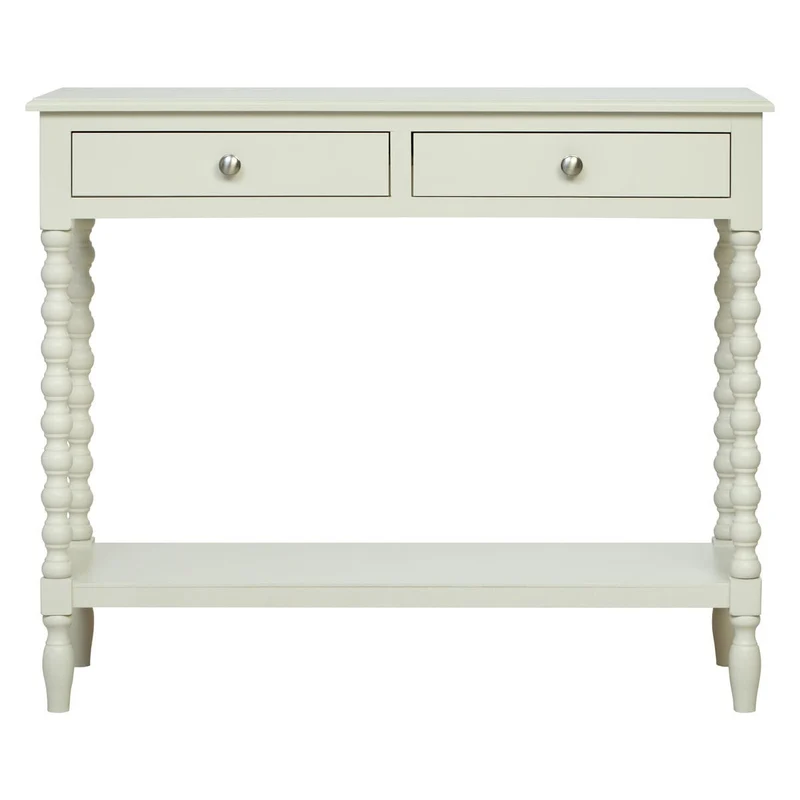 Heritage Two Drawer Bobble Detail Ivory Wooden Console Table