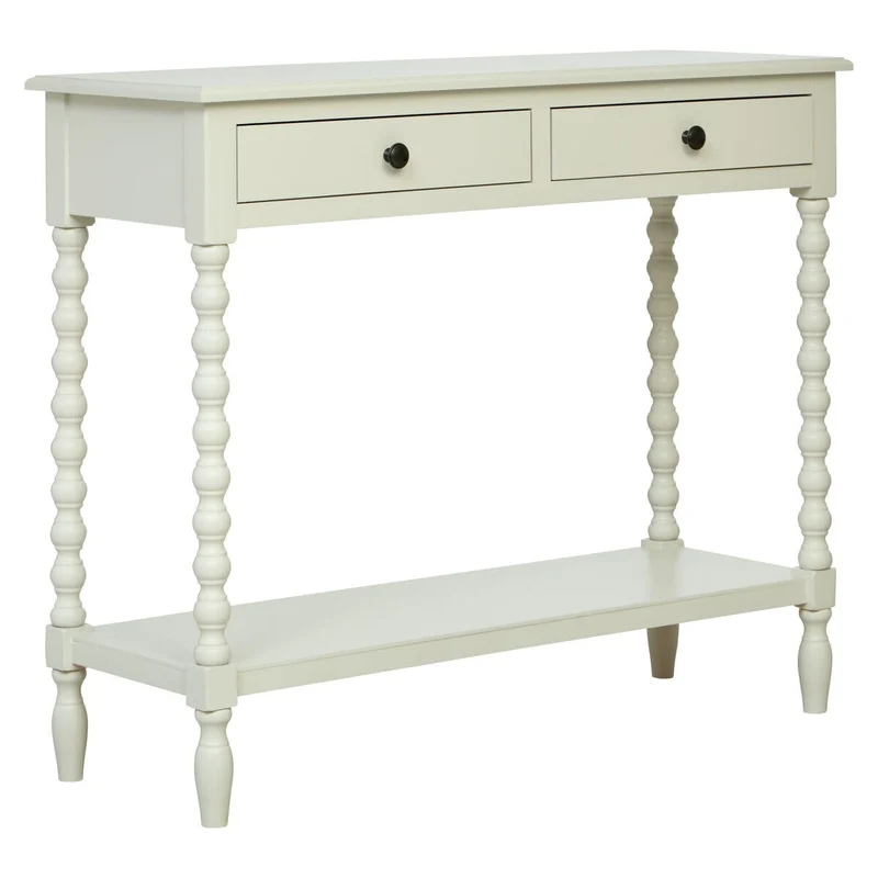 Heritage Two Drawer Bobble Detail Ivory Wooden Console Table