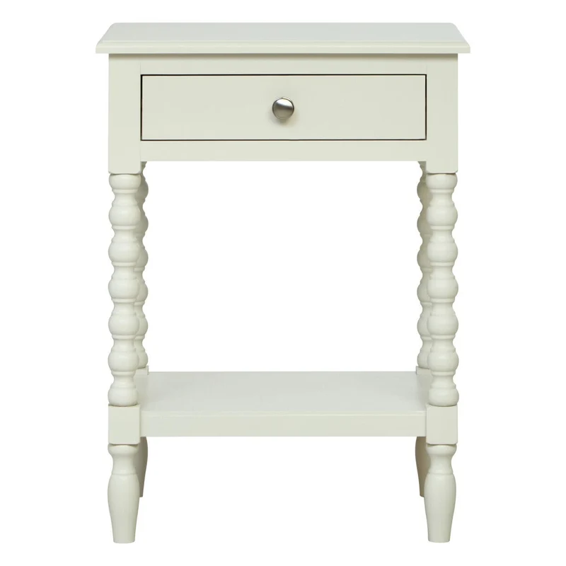 Heritage One Drawer Bobble Detail Ivory Wooden Bedside Table