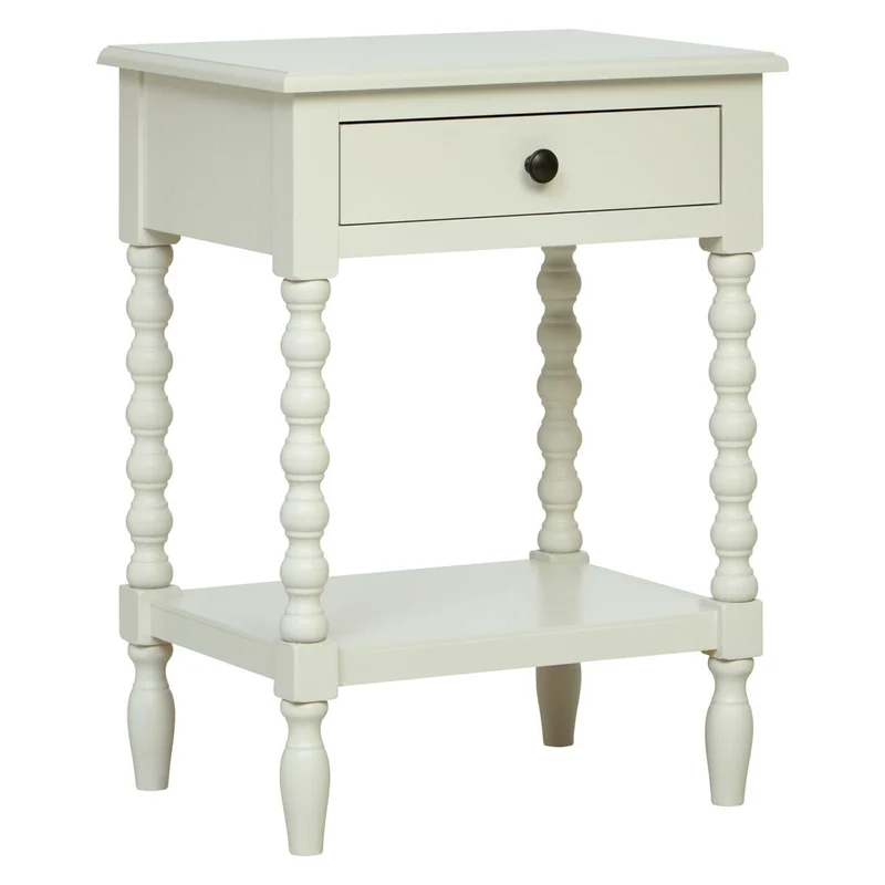Heritage One Drawer Bobble Detail Ivory Wooden Bedside Table