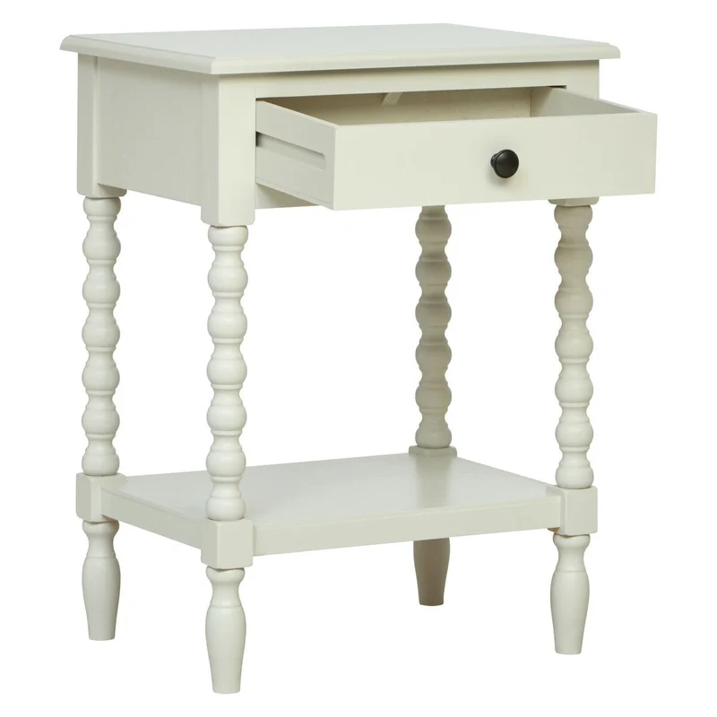 Heritage One Drawer Bobble Detail Ivory Wooden Bedside Table