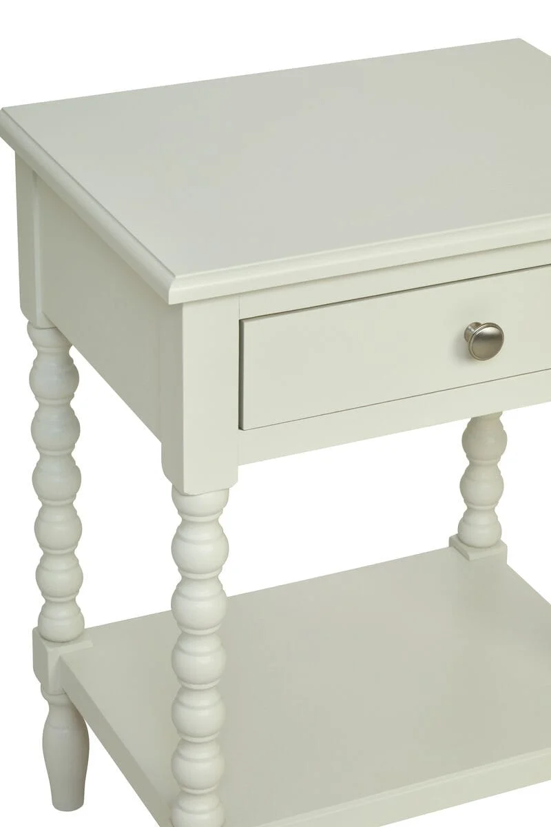 Heritage One Drawer Bobble Detail Ivory Wooden Bedside Table