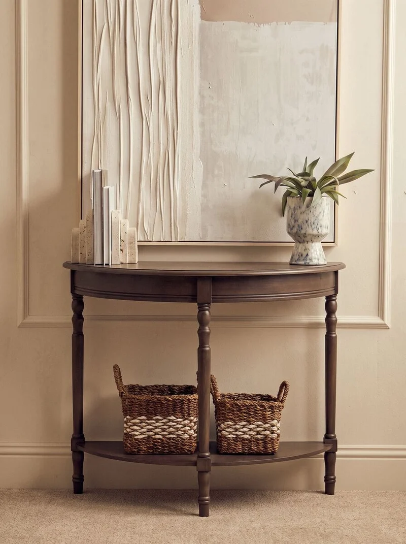 Heritage Dark Brown Half Moon Wooden Console Table