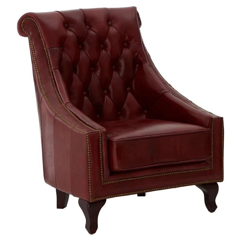 Victor Deep Red Leather Lounge Chair with Tufted Back