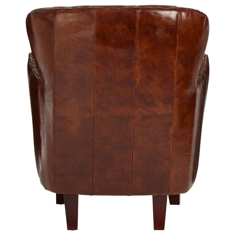 #Victor Brown Leather Armchair with Button Tufted Back