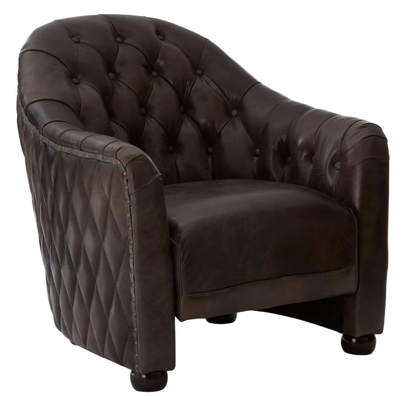 Victor Dark Grey Brown Leather Tub Chair