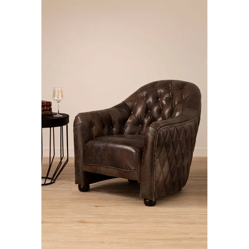 Victor Dark Grey Brown Leather Tub Chair