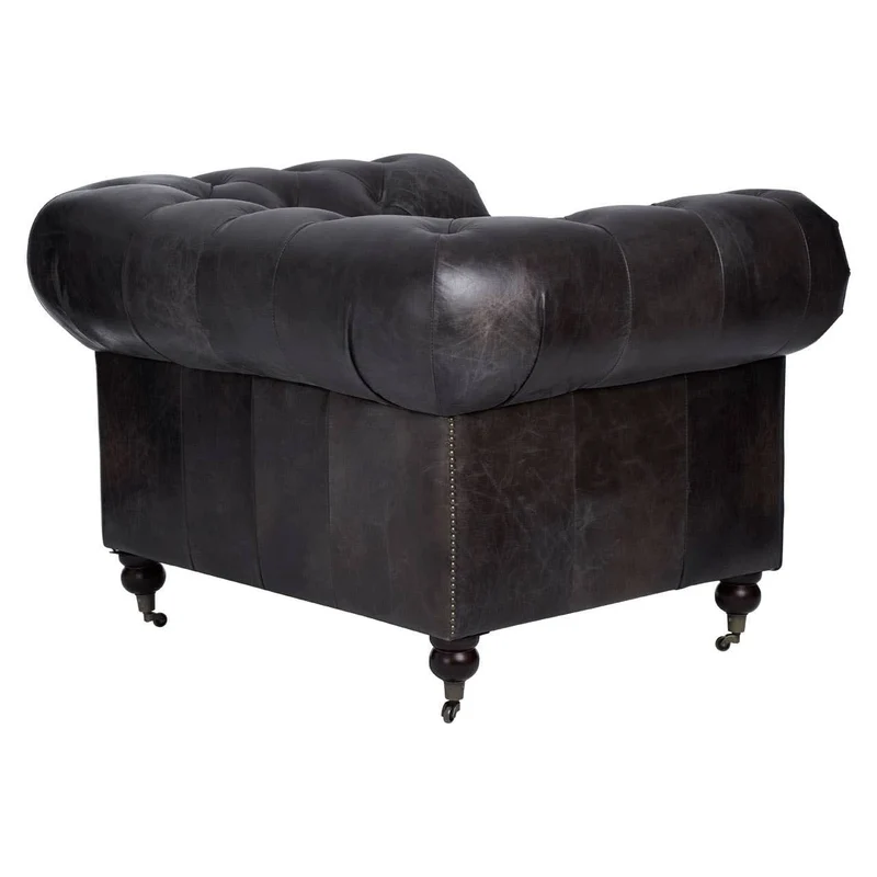 Victor Dark Grey Brown Leather Chesterfield Chair