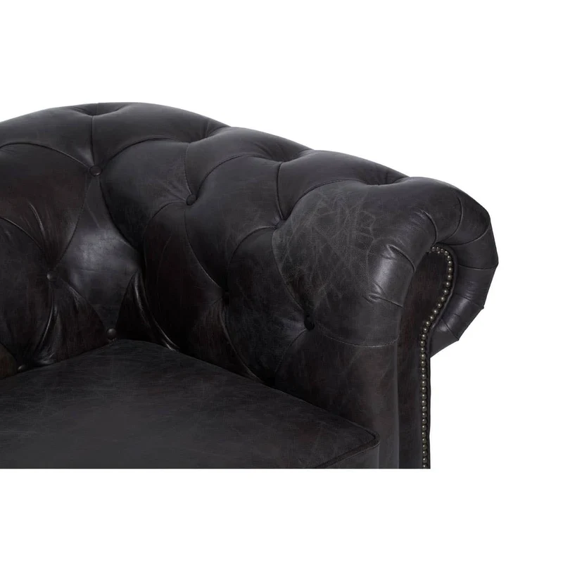 Victor Dark Grey Brown Leather Chesterfield Chair